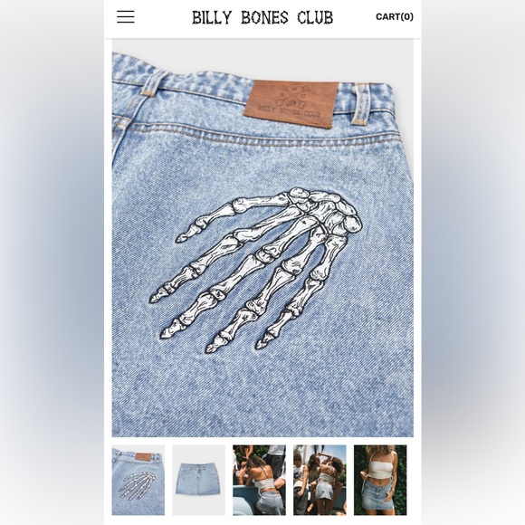 NWT Billy Bones Club LE Denim Skeleton Hand Mini Skirt - Picture 2 of 5